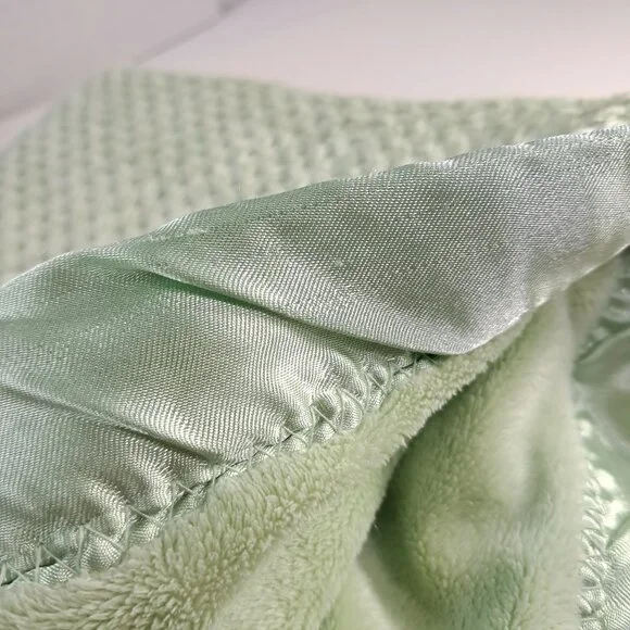 Bright Future Baby Blanket Satin Trim edge sage Green waffle plush soft Vintage - Picture 3 of 8